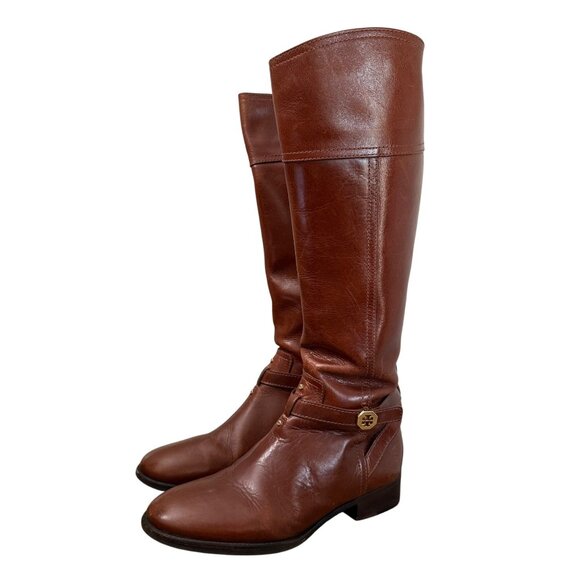 Tory Burch Sienna Brown Brita Leather Knee High Riding Boots Womens Size 8.5 - Picture 1 of 9